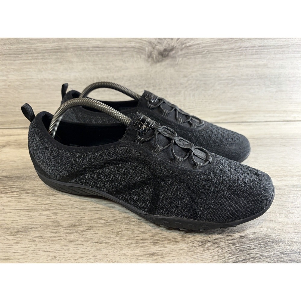 Skechers Breathe Easy Relaxed Fit Black Knit Stretch‎ Womens Sz 11 Shoes 23028